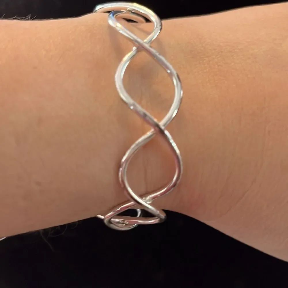 Silver-Tone Spiral Wave Design Cuff Bracelet Minimalist Simple